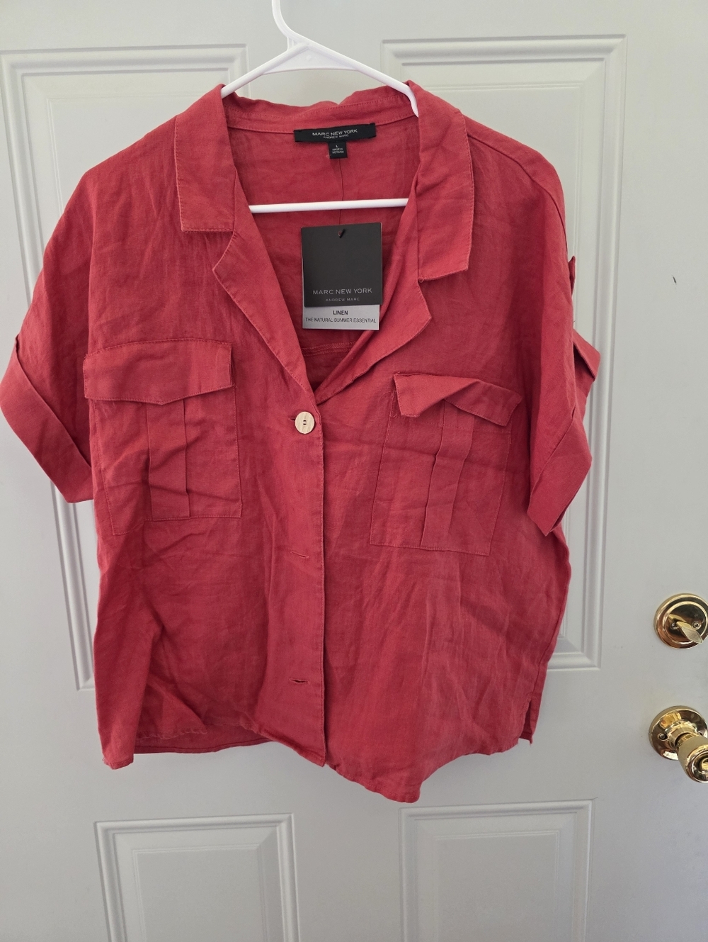 Marc New York Linen Button-Front Shirt in Vibrant Red Size Large New With Tags